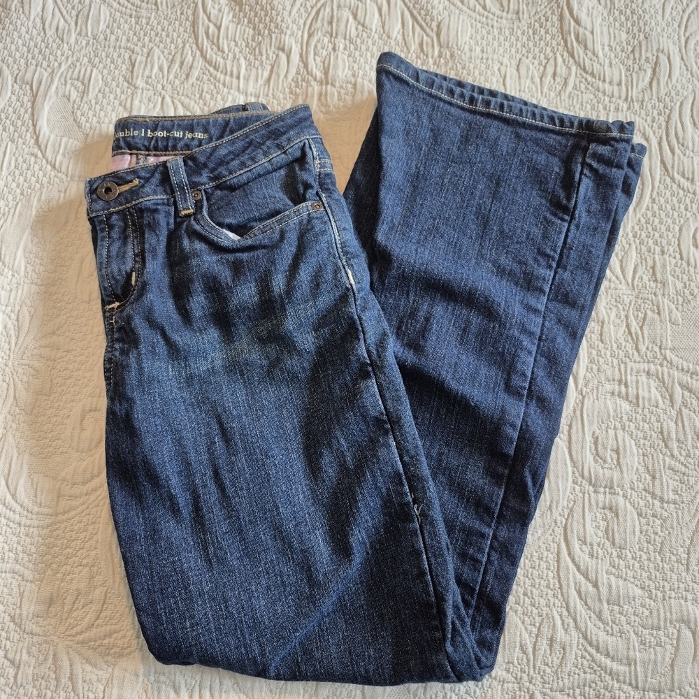 L.L. Bean girls size 14 double bootcut jeans flannel lined adjustable VGUC